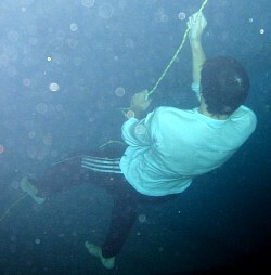 lifesaving survival swimming underwater in a pool